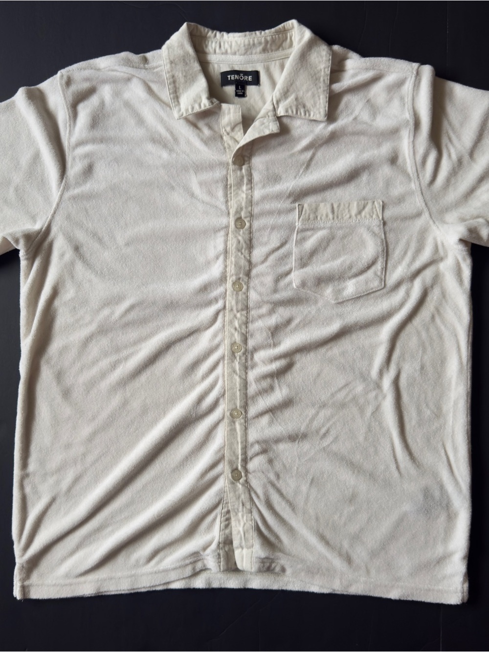 Tenore Ivory Terry Cloth Button-Up Shirt Men’s L - Picture 6 of 9